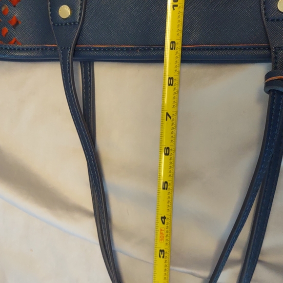 Big Buddha Navy/Orange Perforated Vegan Leather Tote - Picture 16 of 16